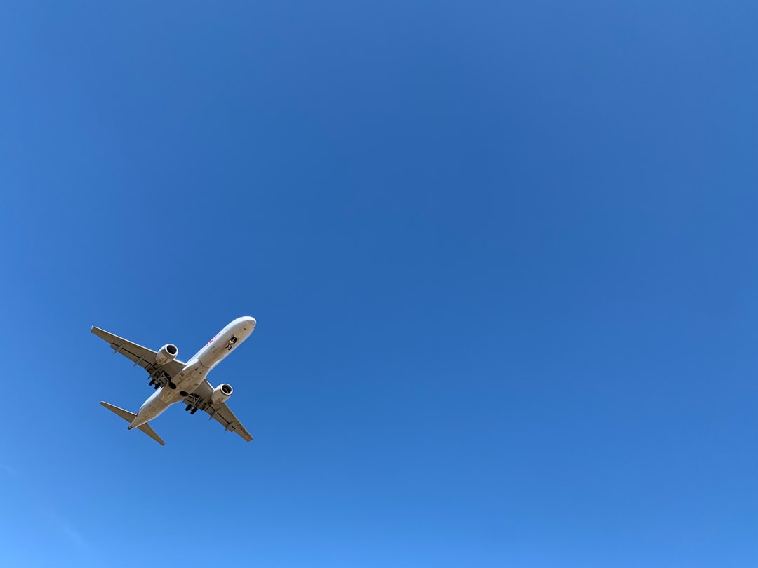 Plane landing at Manises airport, Valencia, Spain, Europe